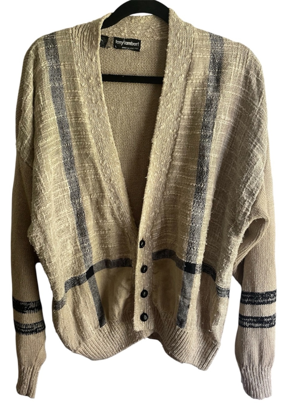 VINTAGE Tony Lambert Linen Blend Plaid Knit Nirvana Grunge Cardigan Sweater L